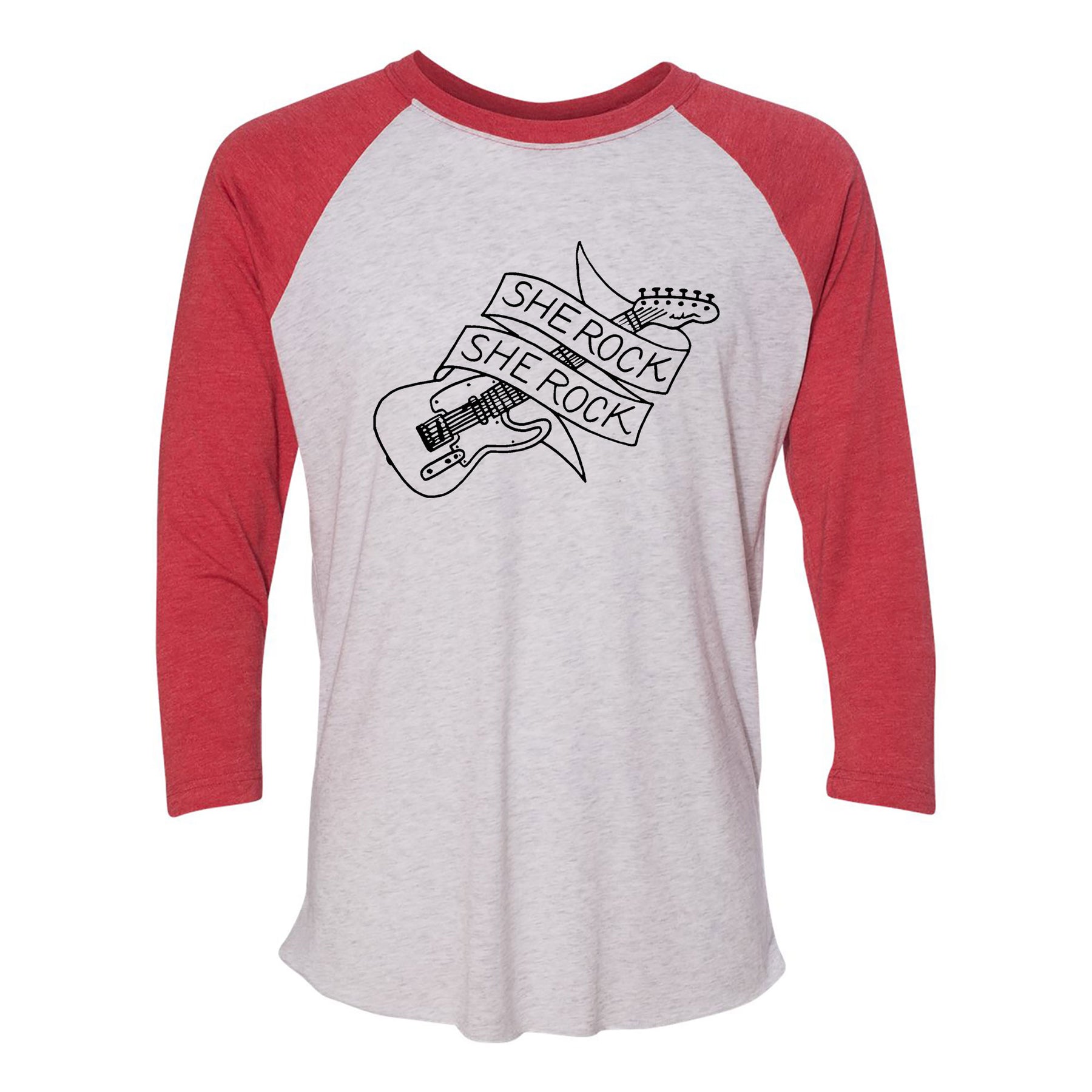 She Rock Guitar Logo Triblend Stores White Red/Heather Raglan – - Underground Online Vintage Printing