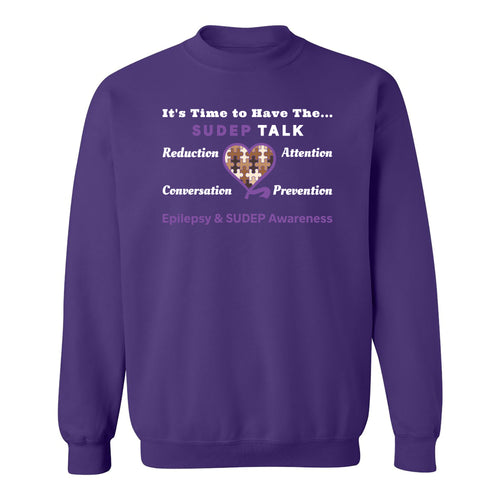 Fourth Quarter Faith SUDEP/Epilepsy Purple Heart Crewneck Sweatshirt- Purple