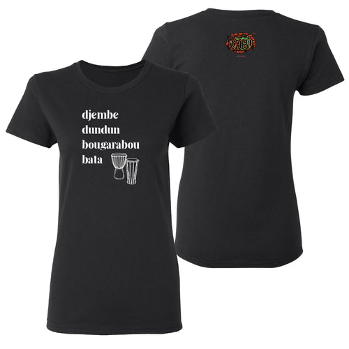 Rootead Djembe Ladies T-Shirt- Black