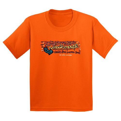 Zingerman's Roadhouse Neon Sign Youth T-Shirt- Orange