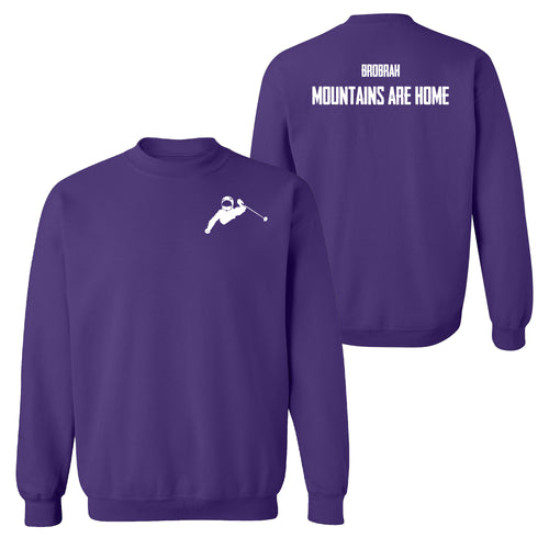 Brobrah Skier Mountains are Home Crewbeck Sweatshirt- Purple
