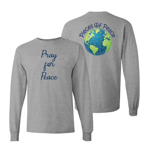 Pray For Peace Script Unisex Long-Sleeve T-shirt - Grey