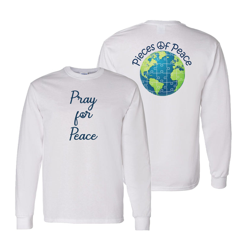 Pray For Peace Script Unisex Long-Sleeve T-shirt - White