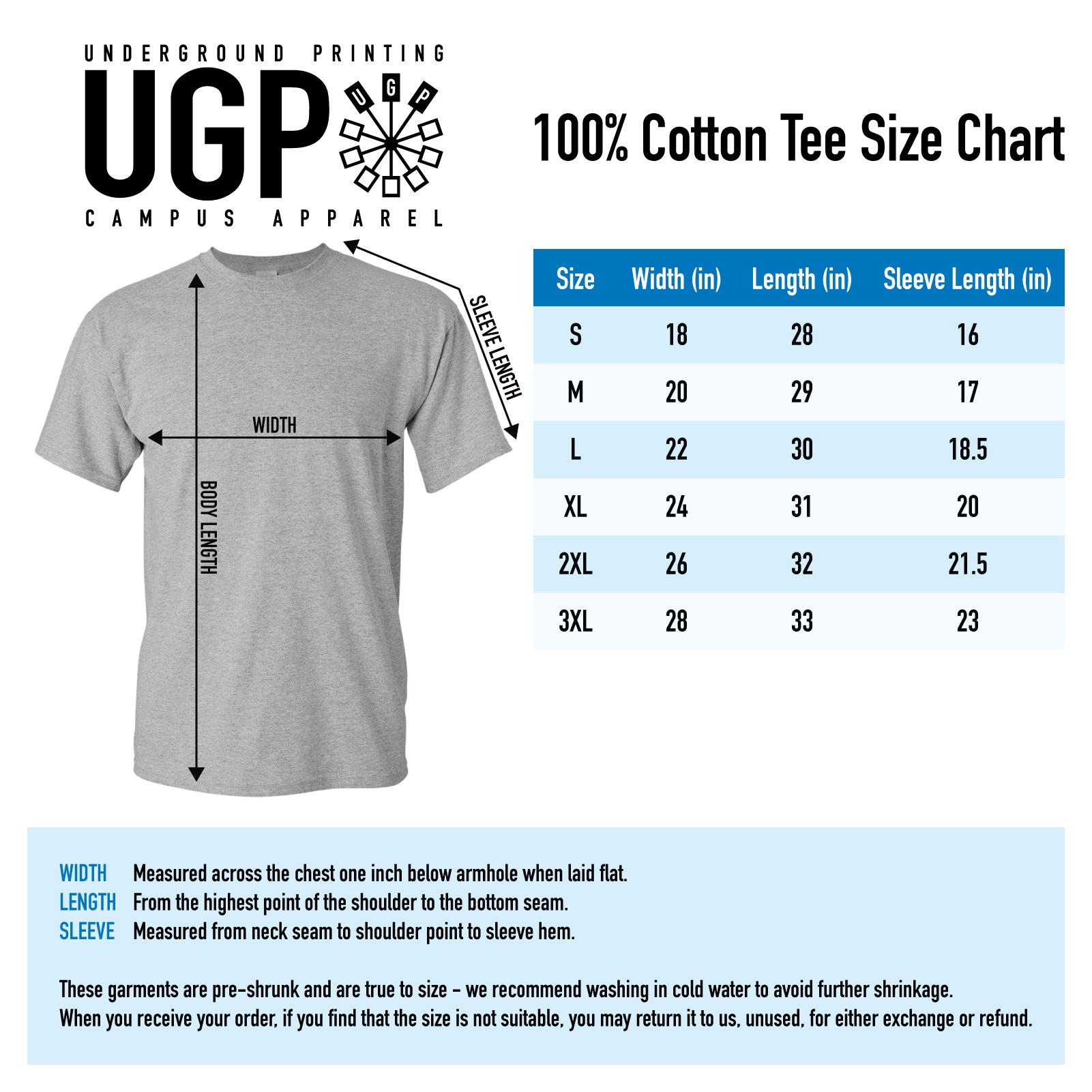 SIZE CHART  Authentic Band Merch